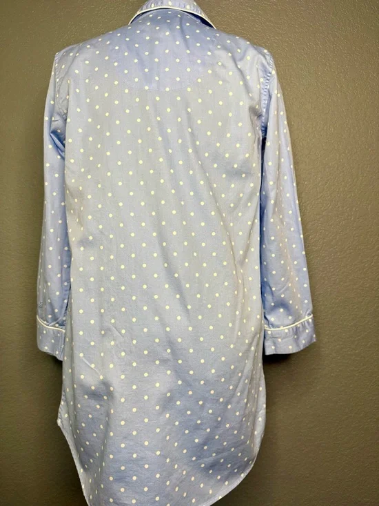 Lauren Ralph Lauren Polka Dot Pajama Top Women’s M Blue Cotton Button Down - Picture 9 of 13
